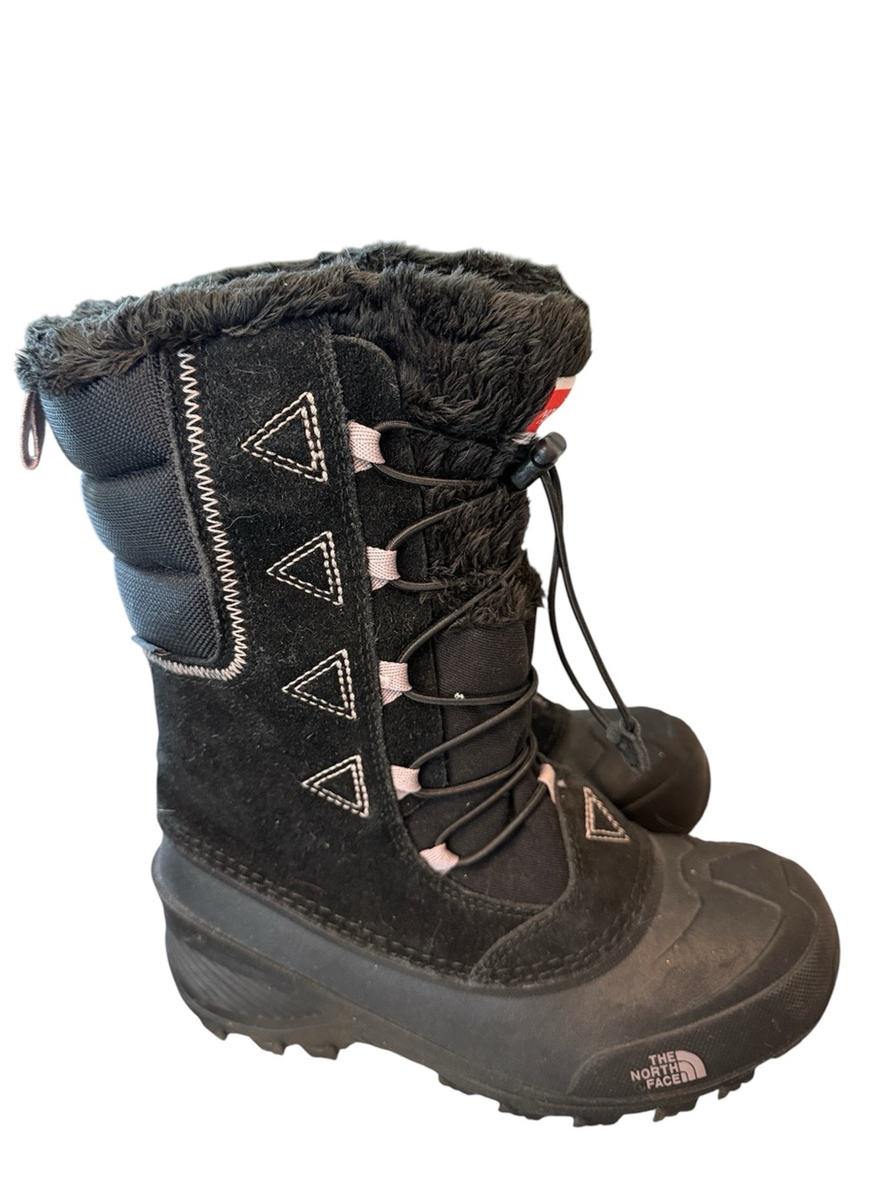 North Face Youth Girls Black Winter Snow Boots Faux Fur Lined Heat Seeker Size 4